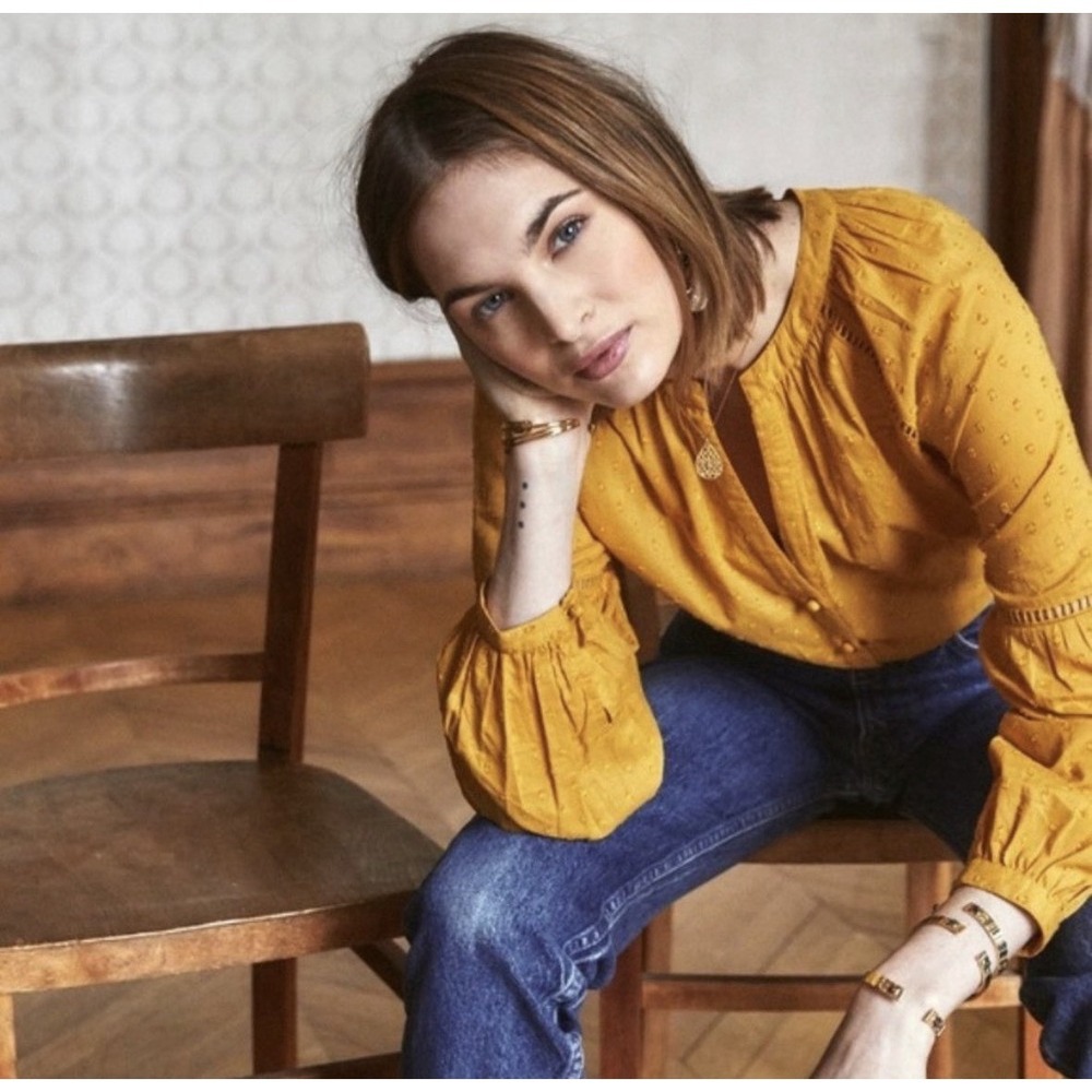 Sezane Rozen Blouse in Golden Mustard Yellow Sz 38